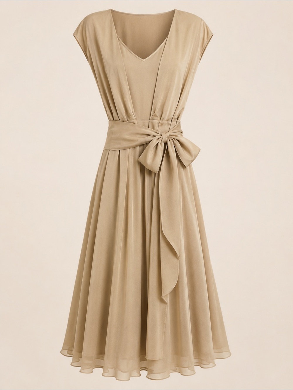 Polo Ralph Lauren Champagne Beige silk Layered Dress – Size 6 - Picture 2 of 10